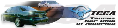 1993 Ford Taurus - Two Ford Taurus sedans, one green and one tan, are shown in this graphic for the Taurus Car Club of America.