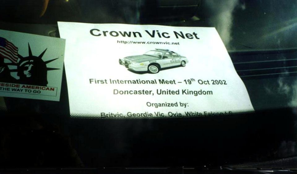 Banner behind Geordie Vic's windshield.