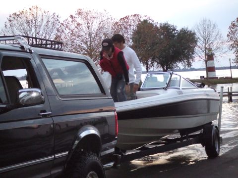 1995 Ford Bronco - newly improved, interior maroon colors changed to black, and black stripe painted on outside, and matching trailer