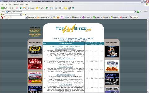 1989 Ford Bronco - A screenshot of the Top4x4Sites.com website, a list of off-road and four-wheeling sites.