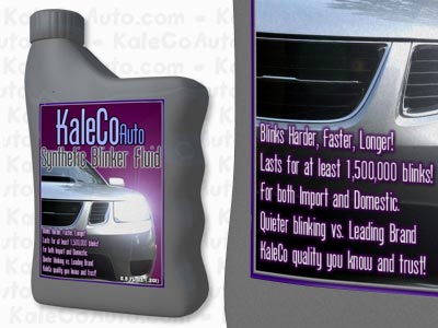 1989 Ford Bronco - This product is synthetic blinker fluid, not a vehicle part. The image shows a bottle and a car grille with text.