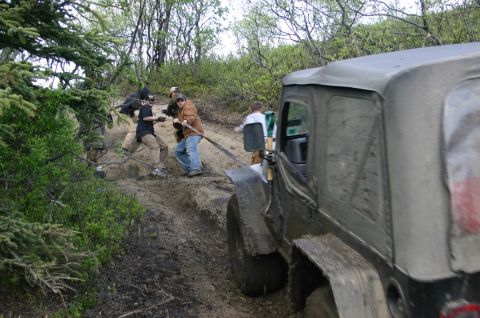 2003 Jeep TJ - Off-roading adventure in the woods with friends helping a stuck Jeep.