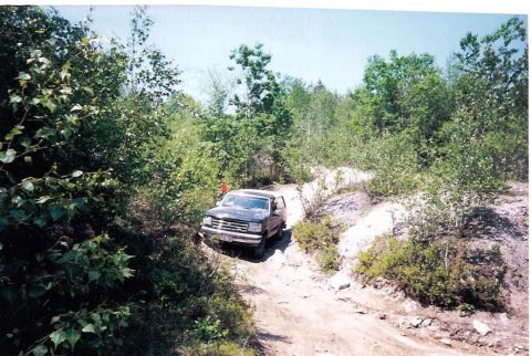 1985 Ford Bronco - A Ford Bronco navigates a rough, wooded trail.
