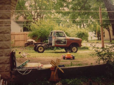 1977 Ford F-150 - This 1977 Ford F-150 is shown in a side profile, appearing to be undergoing restoration or modification.