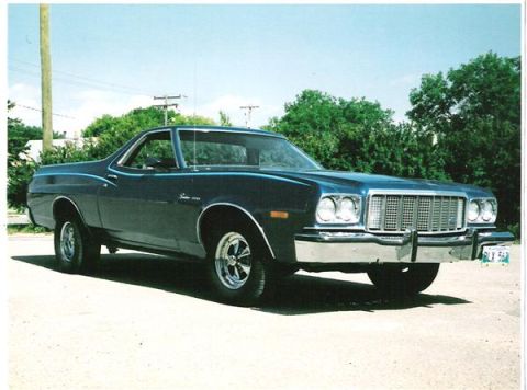1976 Ford Ranchero - This 1976 Ford Ranchero features a distinctive grille and chrome bumper, seen here in a three-quarter front perspective.