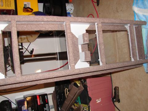 1996 Ford Bronco - A custom-built speaker box with carpeted exterior and internal compartments is shown.
