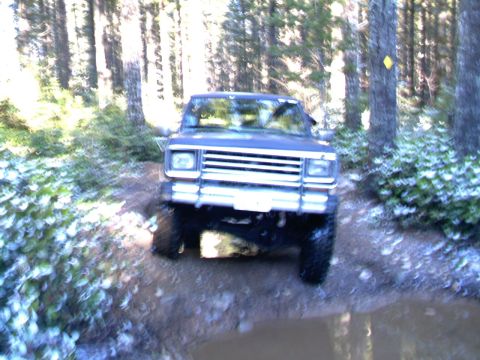 1987 Ford Bronco II - 1987 Ford Bronco II navigating a wooded trail with snow patches visible.