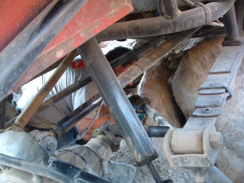 1994 Jeep YJ - Undercarriage view showing suspension components, possibly during maintenance or modification.