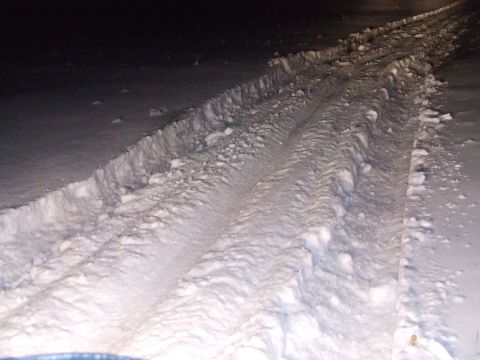 1990 Ford Bronco - Tire tracks are visible in the snow, suggesting recent vehicle passage.