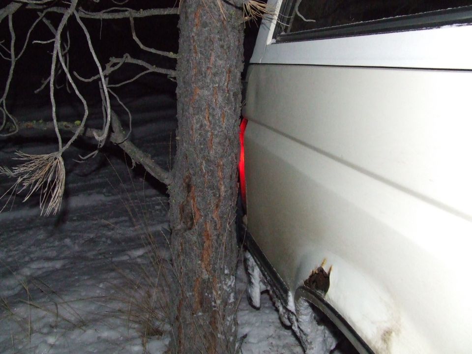 We slowly slid into a tree