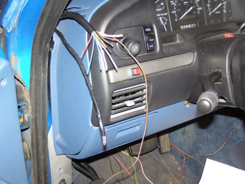 1994 Ford F-150 - Exposed wiring and dashboard components in a vehicle interior, suggesting maintenance or repair work.