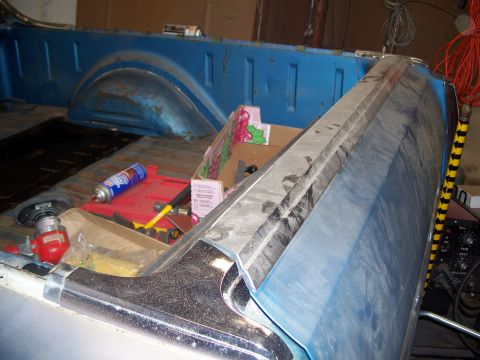 1971 Ford Ranchero - Bed trim and interior of a Ford Ranchero, showing some tools and supplies.