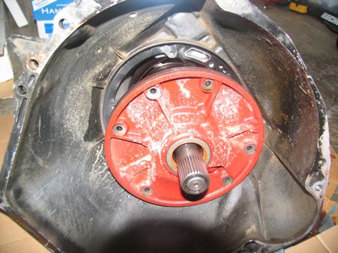 1978 Ford Bronco - Close-up view of a transmission bell housing and torque converter assembly, showing internal components.