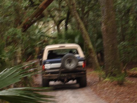 1989 Ford Bronco - 1989 Ford Bronco navigates a wooded trail during a campout.