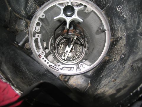 1978 Ford Bronco - Internal view of transmission components, possibly during a rebuild or repair.