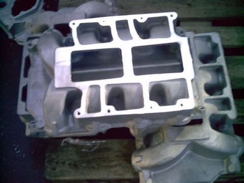 1964 Ford 427 - Close-up of an aluminum intake manifold, likely for a V8 engine.