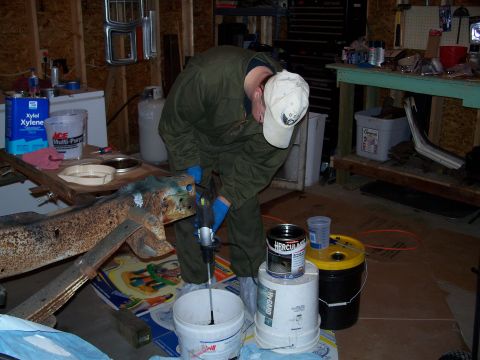1979 Ford F-150 - Spinning stirer in empty bucket to clean off extra paint