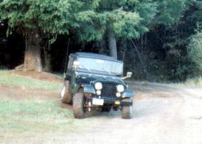 1991 Ford Bronco - Green Jeep CJ-7 on a dirt road.