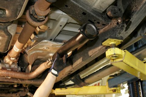 2005 Ford F-150 - Install the new connector tube into the stock front section but leave it loose so it can rotate to match the new muffler.