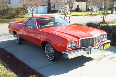 1974 Ford Ranchero - This 1974 Ford Ranchero pickup truck is parked in front of a suburban house.