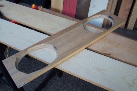 1990 Ford Bronco - Custom wooden mount with speaker cutouts, likely for an automotive interior modification.