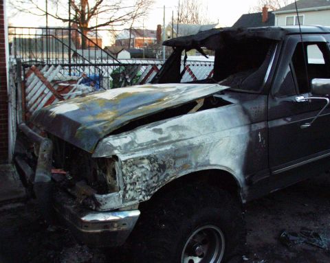 1989 Ford Bronco - This 1989 Ford Bronco sustained significant fire damage to its front end.