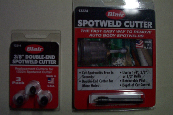 Two packages of Blair spotweld cutters, one 3/8" double-end cutter set and one larger spotweld cutter kit