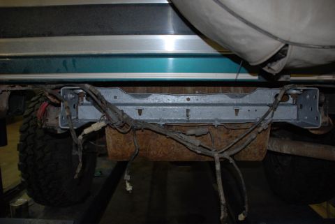 1996 Ford Bronco - The rear bumper mounting bracket and wiring are visible on this 1996 Ford Bronco, along with the fuel tank.