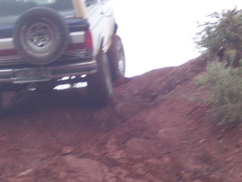 1991 Ford Bronco - This 1991 Ford Bronco navigates a steep dirt incline, its rear profile and spare tire.