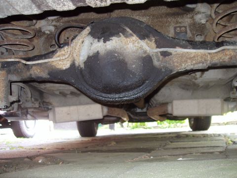 1972 Ford Ranchero - Underside view of a vehicle's rear differential and suspension components.