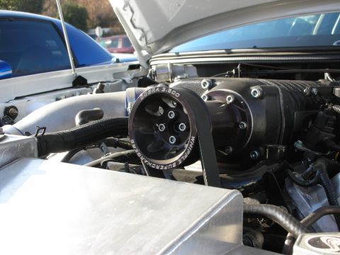 1998 Ford Crown Victoria - Close-up of a Whipple Superchargers Cobra 3.500 assembly with drive belt visible.