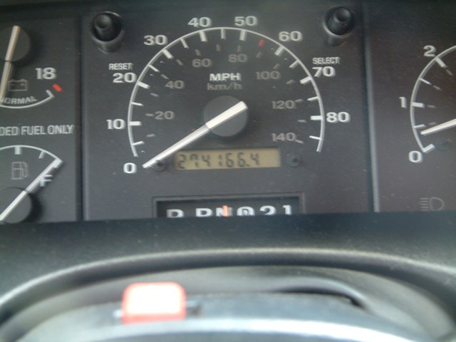 Dashboard gauges with odometer reading 274166.4
