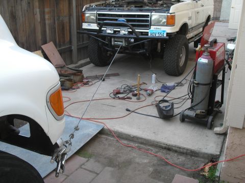 1999 Ford F-800 - using my winch to straighten bumper