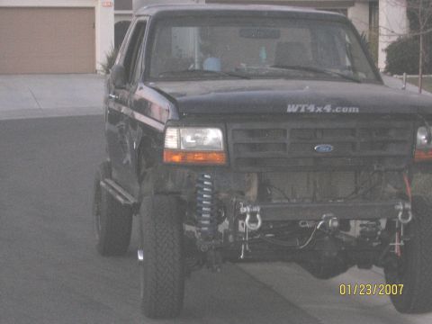 1994 Ford Bronco - Front view of a modified 1994 Ford Bronco, showing custom bumper and suspension upgrades.