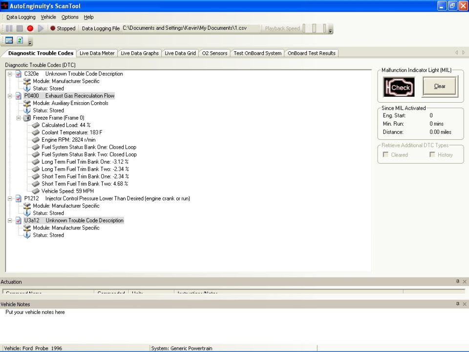 DTCs stored from Probe
Only P0400 is relevant