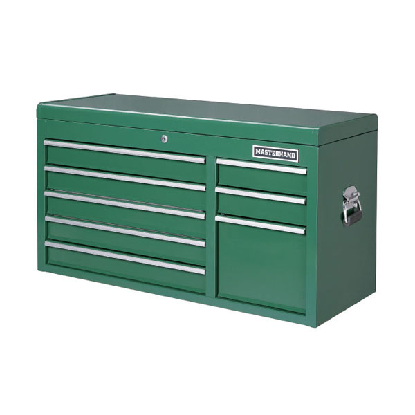 Green Masterhand five-drawer steel top tool chest with chrome handles