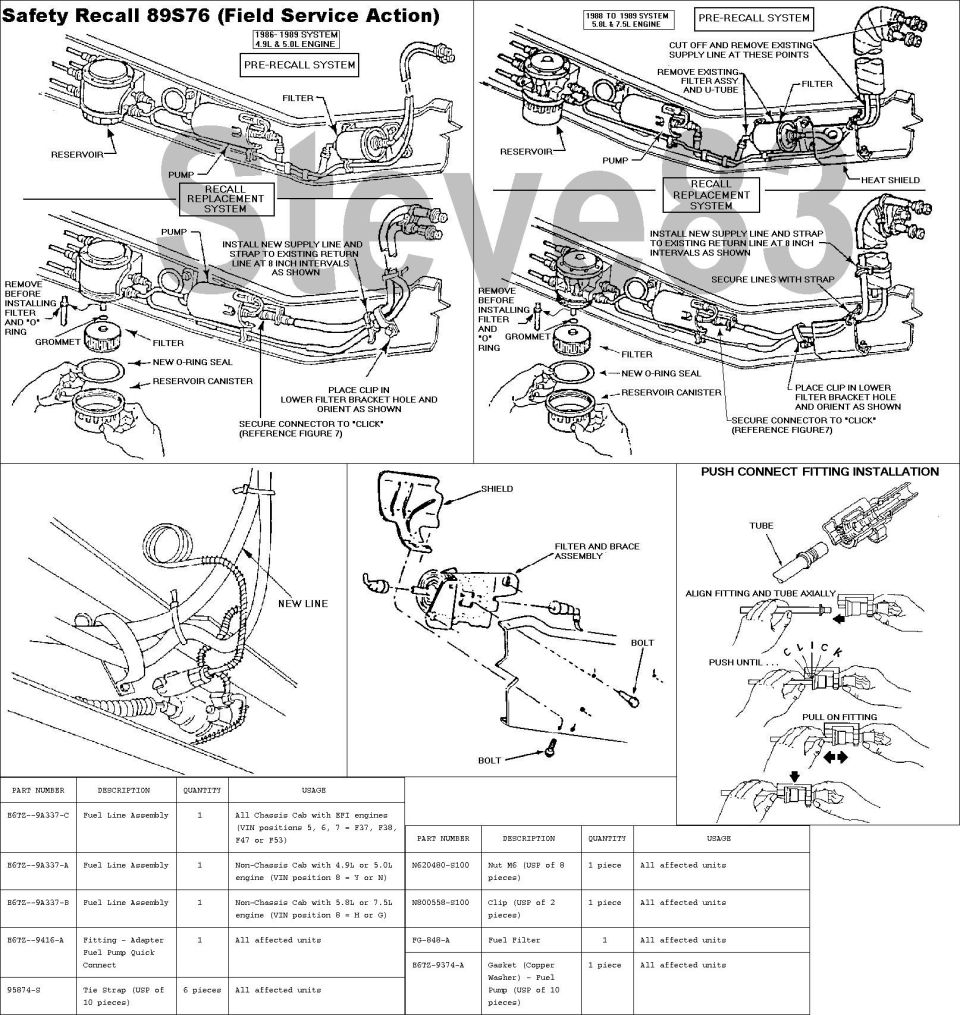 Technical service diagram for Safety Recall 89S76 fuel line replacement