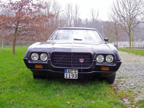 1972 Ford Ranchero - Front view of a 1972 Ford Ranchero parked outdoors on a cloudy day.