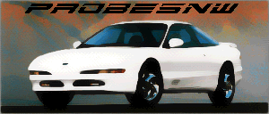 1988 Mazda MX-6 - A white 1989 Ford Probe is shown from the front 3/4 angle, with a graphic overlay.
