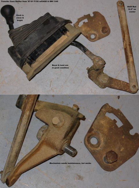 1983 Ford Bronco - '87-91 T-Case Shifter from BW 1345 behind an E4OD. Needs lubrication, but works. Link bar 12.25" on center. [url=http://www.supermotor…