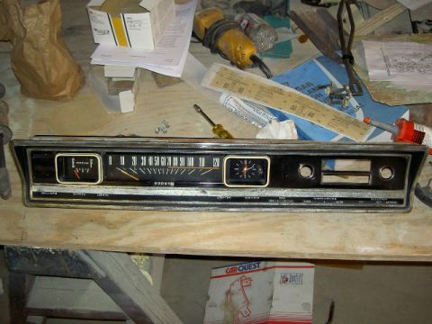 1967 Ford Ranchero - Instrument cluster for a 1967 Ford Ranchero, a speedometer, fuel gauge, and clock.
