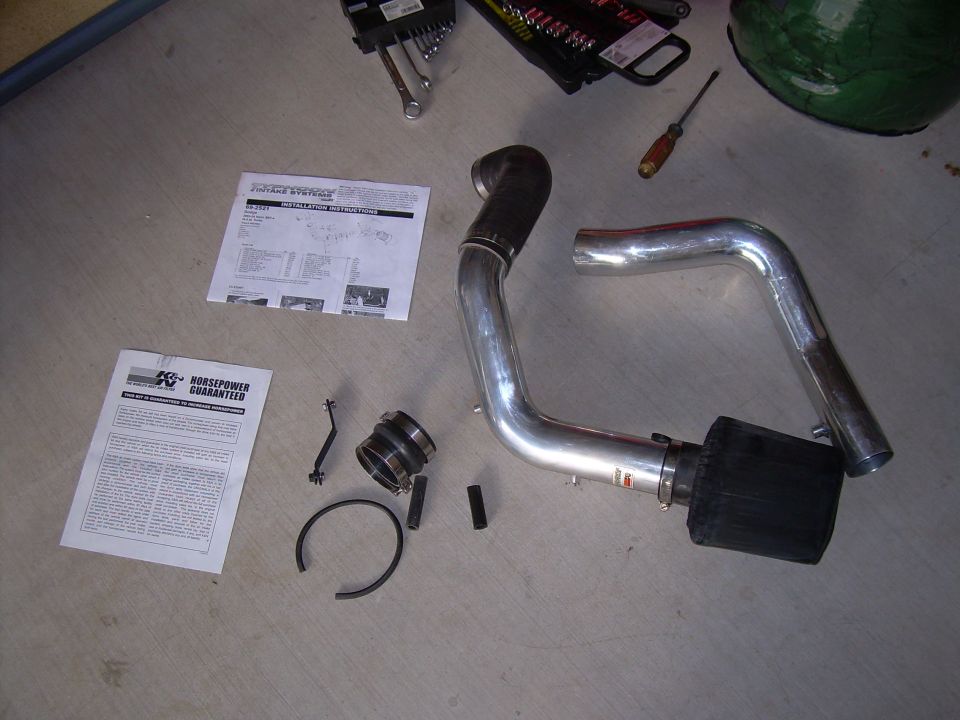 K&N intake system parts with installation instructions