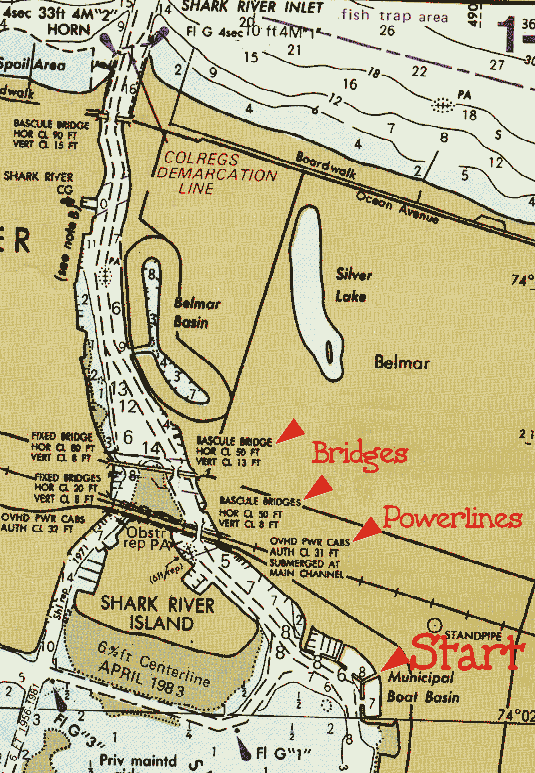 Nautical chart with depth soundings and navigational aids