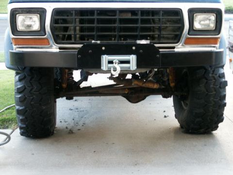 1978 Ford Bronco - Front view of a 1978 Ford Bronco, showing its bumper, winch, and off-road tires.