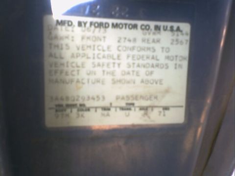 1973 Ford Ranchero - A vehicle identification plate shows a manufacturing date of June 1973 and a model year of 1971.