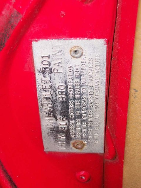 1973 Chevrolet Corvette - Trim Tag 408180
