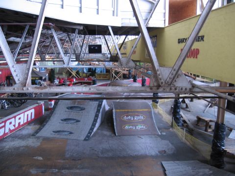 1997 Ford Probe - An indoor skate park features ramps with 'dirty girl' branding and a prominent SRAM logo.