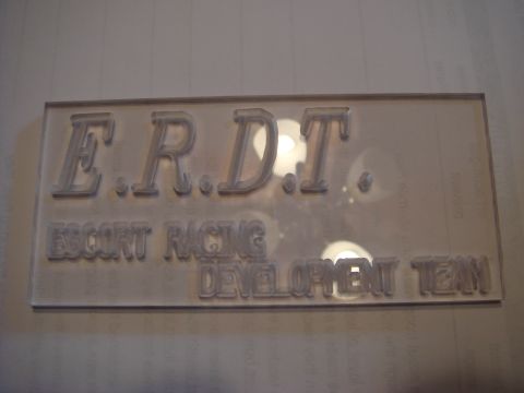 1989 Ford Escort - Embossed sign for E.R.D.T. Escort Racing Development Team.