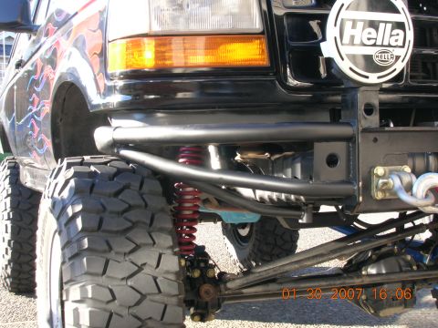 1996 Ford Bronco - This modified truck features large off-road tires and a custom front bumper with auxiliary lighting.