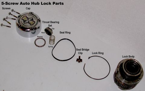 1983 Ford Bronco - These are the parts of an '80-94 5-screw Automatic Hub Lock, in the order of removal. No further disassembly of the lock body is necessary…